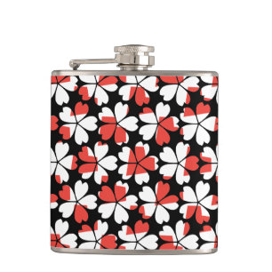 Cute red white flowers patterns hip flask