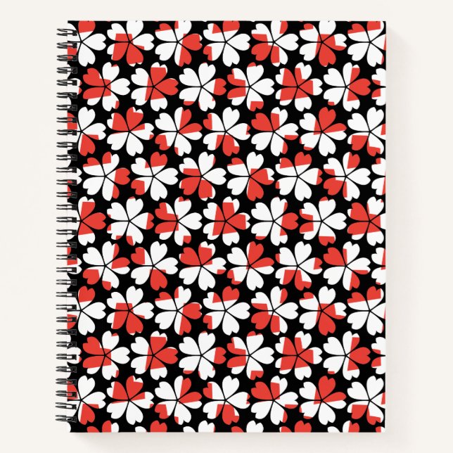 Cute red white flowers patterns notebook (Front)