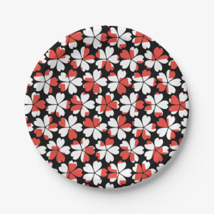 Cute red white flowers patterns paper plate