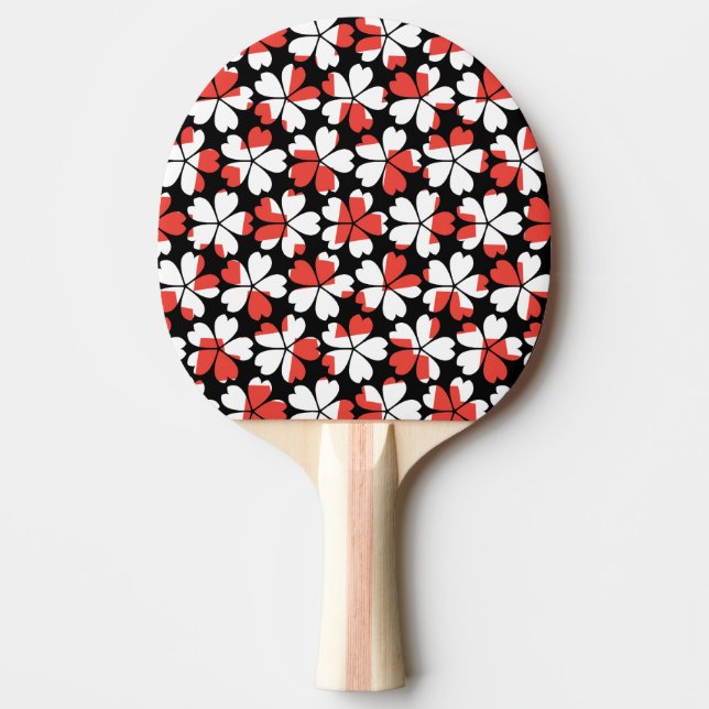 Cute red white flowers patterns ping pong paddle (Front)
