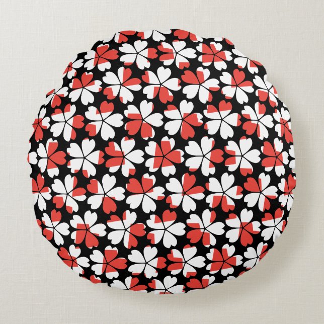 Cute red white flowers patterns round cushion (Front)