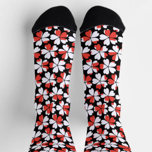 Cute red white flowers patterns socks
