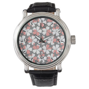 Cute red white flowers patterns watch