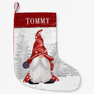 Cute Red White Gnome Custom Name Small Christmas Stocking