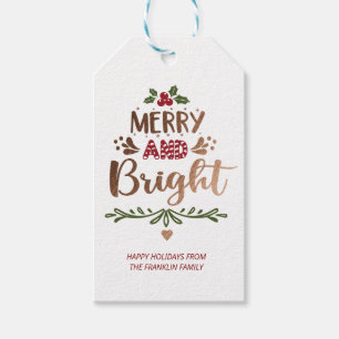 Cute Red White Gold Merry and Bright Christmas   Gift Tags