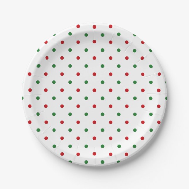 Cute red white green polka dot pattern holiday paper plate (Front)