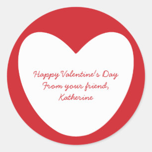 Cute red white heart Valentine's Day classroom Classic Round Sticker