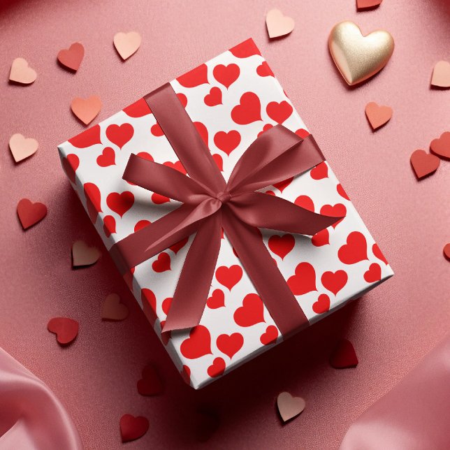 Cute Red & White Heart Valentines Wrapping Paper Sheet (Creator Uploaded)