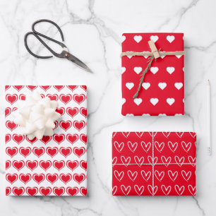 Cute Red White Hearts Pattern Valentine Wrapping P Wrapping Paper Sheet
