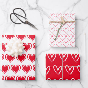 Cute Red White Hearts Pattern Valentine Wrapping Paper Sheet