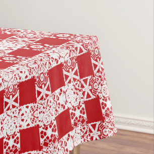 Cute red white lace grid plaid pattern Christmas Tablecloth
