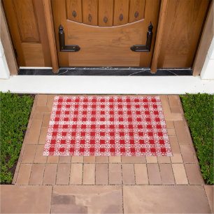 Cute red white lace plaid vintage farmhouse doormat