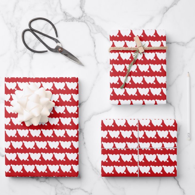 Cute red white modern double heart arrow pattern  wrapping paper sheet (Front)