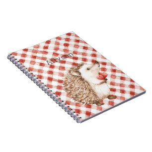 Cute Red White Plaid Stripes Hedgehogs Notebook