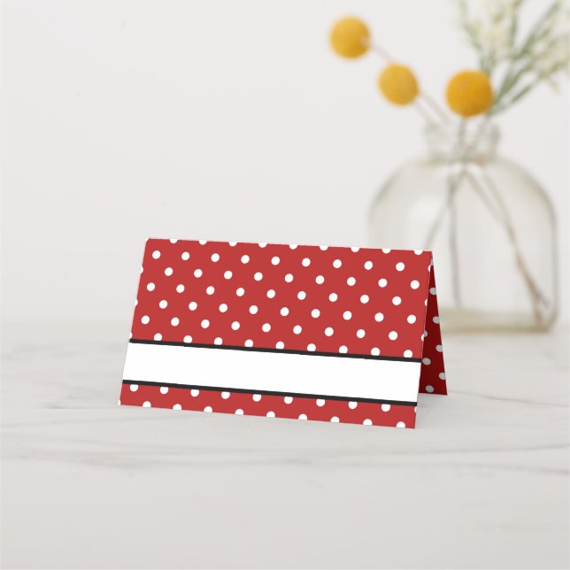  Cute Red White Polka Dot Birthday Party Place Card (Front)