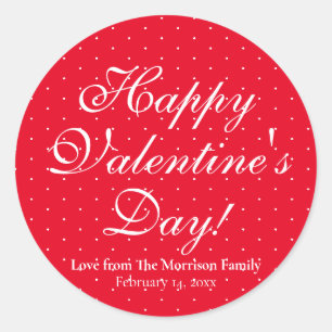 Cute red white polka dots custom Valentine's Day Classic Round Sticker