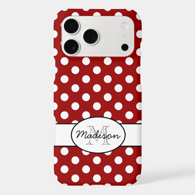 Cute Red White polka dots retro pattern Monogram (Back)