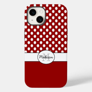 Cute Red White polka dots retro pattern Monogram iPhone 14 Case