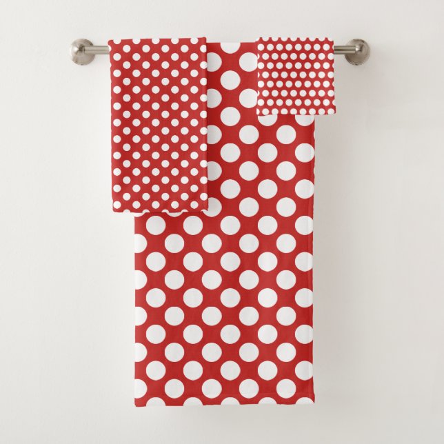 Cute red white polkadot pattern bathroom towel set (Insitu)