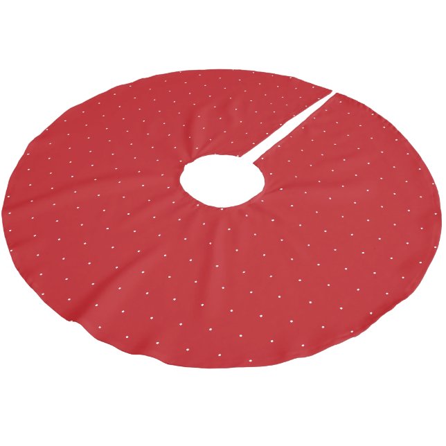 Cute red white tiny polka dots pattern Christmas Brushed Polyester Tree Skirt (Angled)