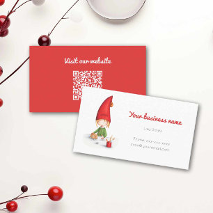 Cute Red Winter Elf QR Code Business Card