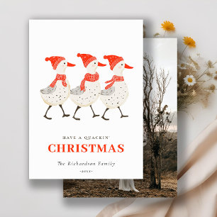 Cute Red Winter Quacking Christmas Ducks Photo Holiday Card