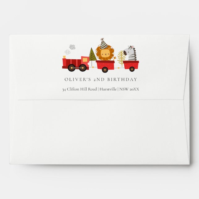 Cute Red Woodland Animal Train Any Age Birthday Envelope (Back (Top Flap))