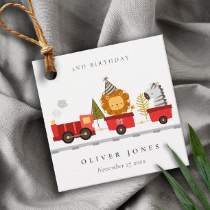 Cute Red Woodland Animal Train Any Age Birthday Favour Tags