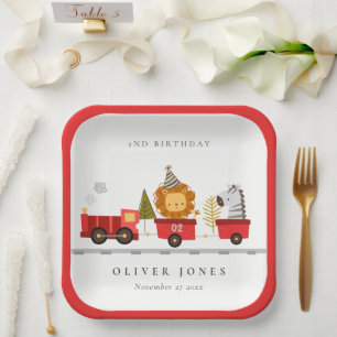 Cute Red Woodland Animal Train Any Age Birthday  Paper Plate