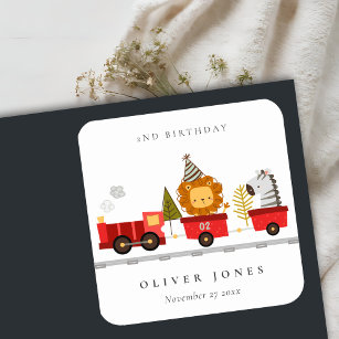 Cute Red Woodland Animal Train Any Age Birthday Square Sticker