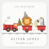 Cute Red Woodland Animal Train Any Age Birthday Square Sticker (Front)