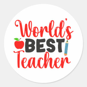 Cute Red Worlds Best Teacher Typography Classic Round Sticker
