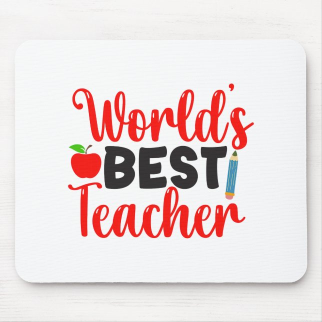 Cute Red Worlds Best Teacher Typography Mouse Pad (Front)