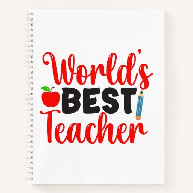 Cute Red Worlds Best Teacher Typography Notebook (Front)