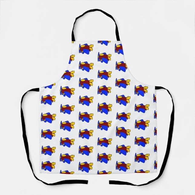 Cute Red Yellow Blue Aeroplane Cartoon for Kids Apron (Front)