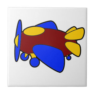 Cute Red Yellow Blue Aeroplane Cartoon for Kids Ceramic Tile