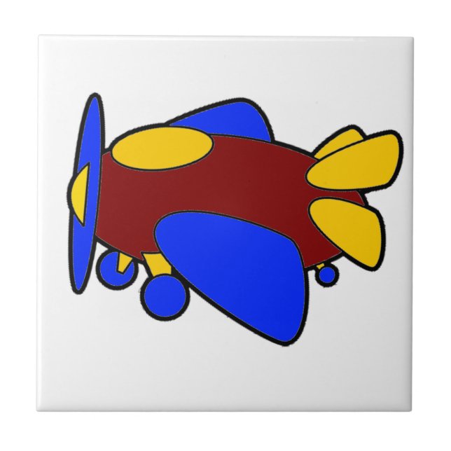 Cute Red Yellow Blue Aeroplane Cartoon for Kids Ceramic Tile (Front)