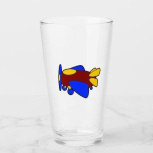 Cute Red Yellow Blue Aeroplane Cartoon for Kids Glass