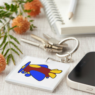 Cute Red Yellow Blue Aeroplane Cartoon for Kids Key Ring