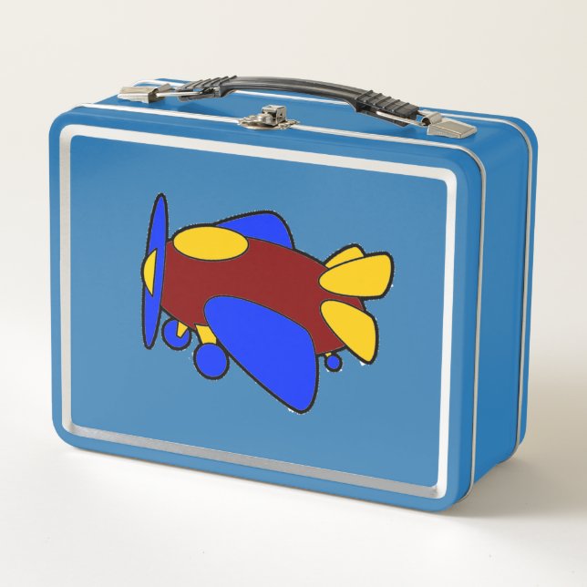 Cute Red Yellow Blue Aeroplane Cartoon for Kids Metal Lunch Box (Front)