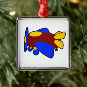 Cute Red Yellow Blue Aeroplane Cartoon for Kids Metal Ornament