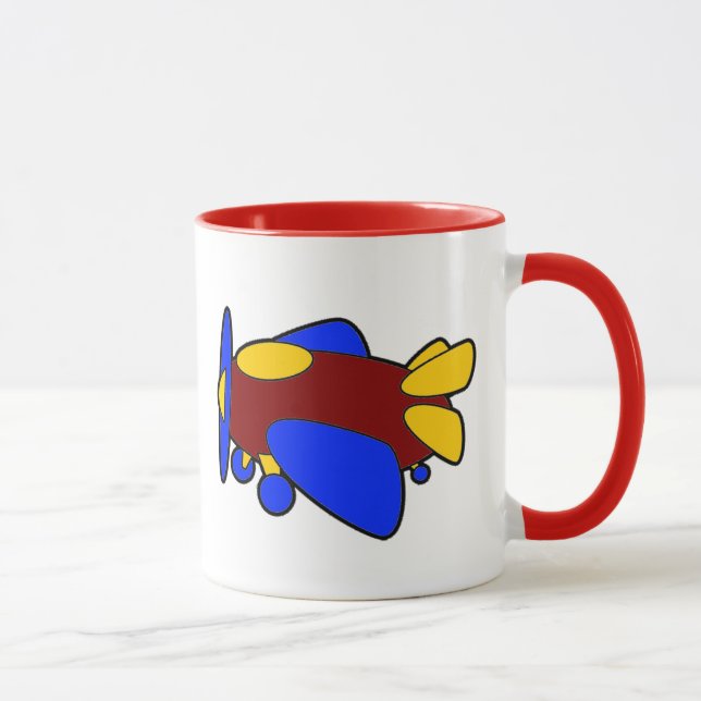 Cute Red Yellow Blue Aeroplane Cartoon for Kids Mug (Right)