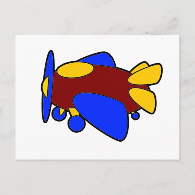 Cute Red Yellow Blue Aeroplane Cartoon for Kids Postcard (Front)