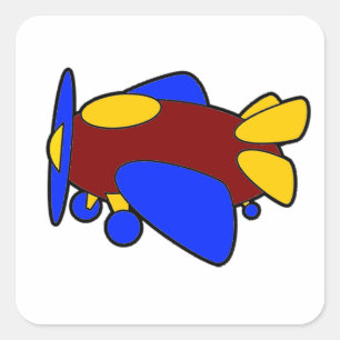 Cute Red Yellow Blue Aeroplane Cartoon for Kids Square Sticker