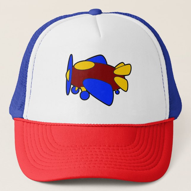 Cute Red Yellow Blue Aeroplane Cartoon for Kids Trucker Hat (Front)