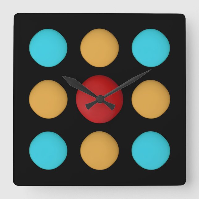 CUTE Red Yellow Blue Dots Square Wall Clock (Front)