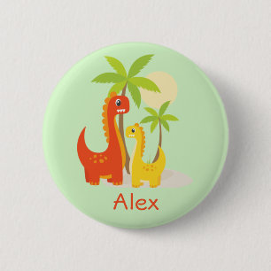 Cute Red Yellow Dinosaur Personalised Gift Button