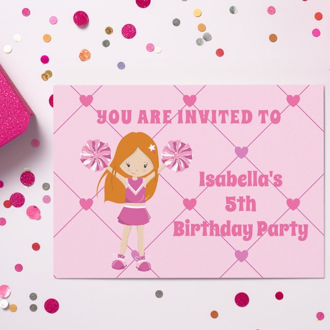Cute Redhead Cheerleader Custom Birthday Party Invitation (Creator Uploaded)