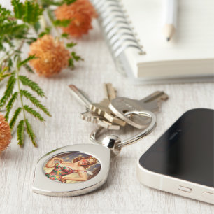 Cute Redhead pin-up girl with dog Key Ring