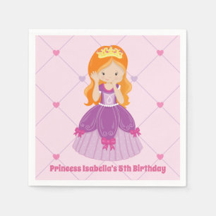 Cute Redhead Princess Pink Kids Birthday Party Napkin
